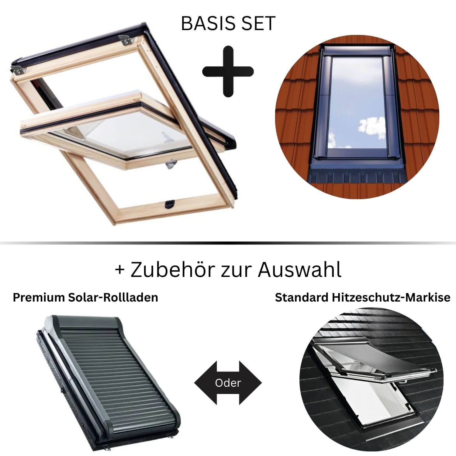 HOME4U Dachfenster Komplett-Set Holz (inkl. Eindeckrahmen od. Sonnenschutz)